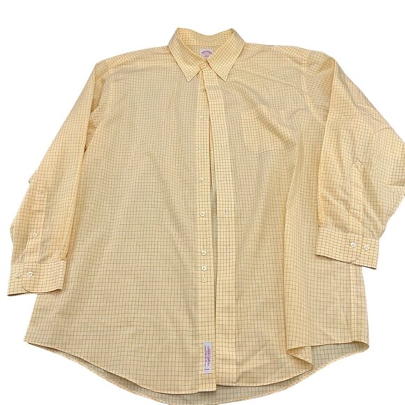 Brooks‎ Brothers 346 Shirt Men 17.5-4/5 Yellow Check OCBD Classic Non Iron VTG - Picture 1 of 10
